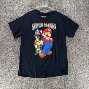 Super Mario Shirt Mens Large Black Short Sleeve Crewneck Cotton Adult‎ Casual